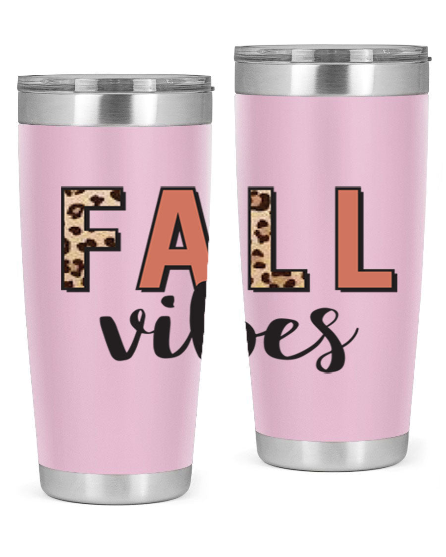 Fall Vibes 143# Tumbler in stainless steel with a vibrant design, perfect for hot and cold beverages.