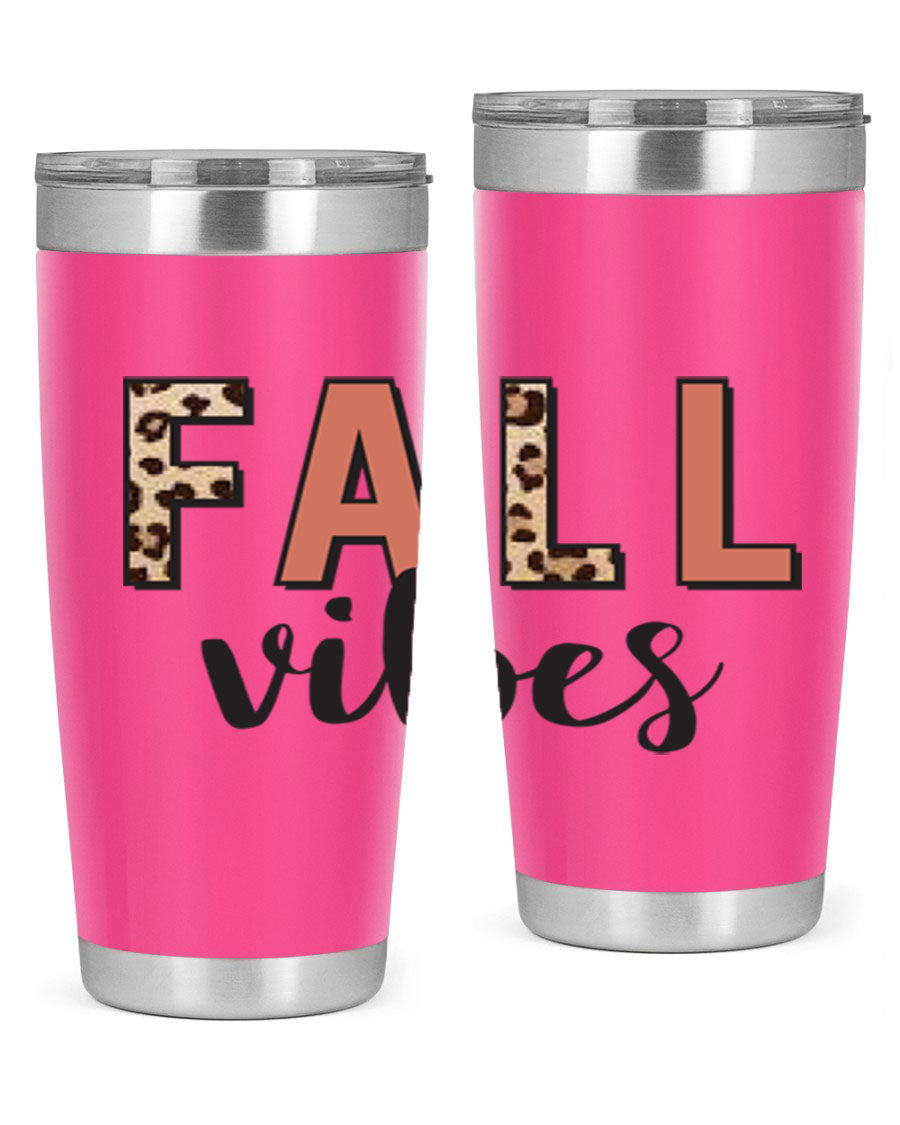 Fall Vibes 143# Tumbler in stainless steel with a vibrant design, perfect for hot and cold beverages.