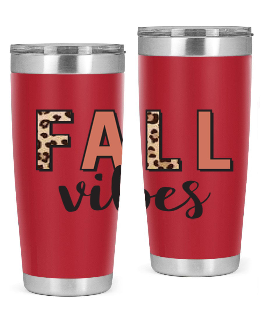 Fall Vibes 143# Tumbler in stainless steel with a vibrant design, perfect for hot and cold beverages.