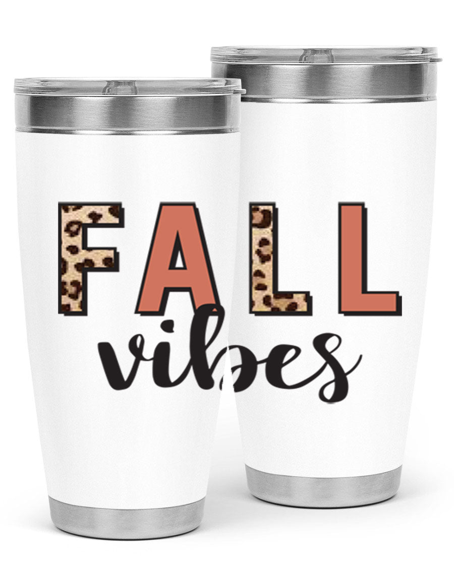 Fall Vibes 143# Tumbler in stainless steel with a vibrant design, perfect for hot and cold beverages.