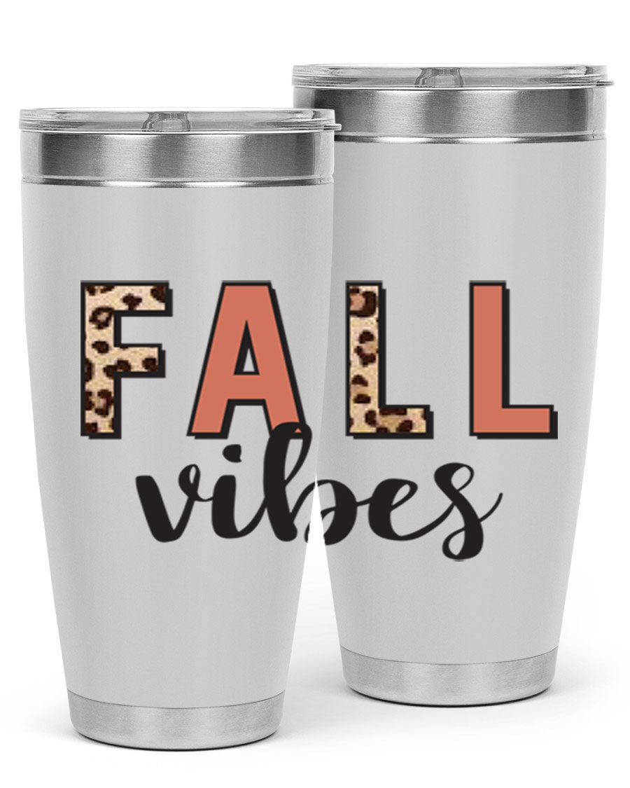 Fall Vibes 143# Tumbler in stainless steel with a vibrant design, perfect for hot and cold beverages.