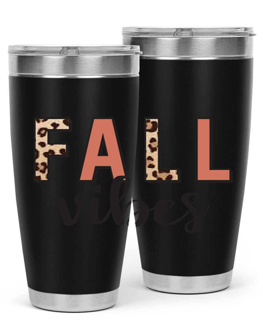 Fall Vibes 143# Tumbler in stainless steel with a vibrant design, perfect for hot and cold beverages.