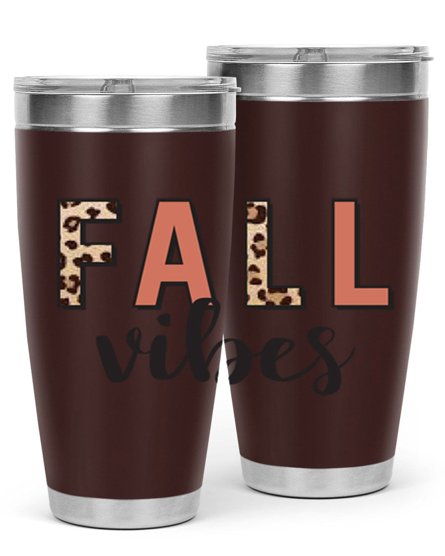Fall Vibes 143# Tumbler in stainless steel with a vibrant design, perfect for hot and cold beverages.