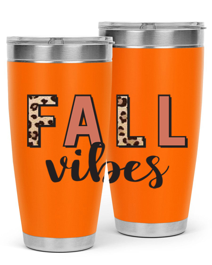 Fall Vibes 143# Tumbler in stainless steel with a vibrant design, perfect for hot and cold beverages.