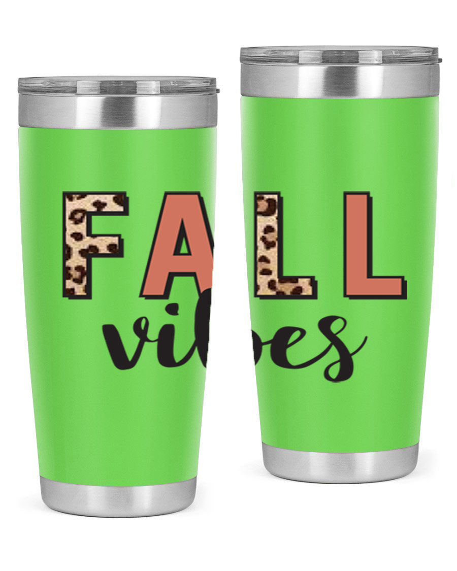 Fall Vibes 143# Tumbler in stainless steel with a vibrant design, perfect for hot and cold beverages.