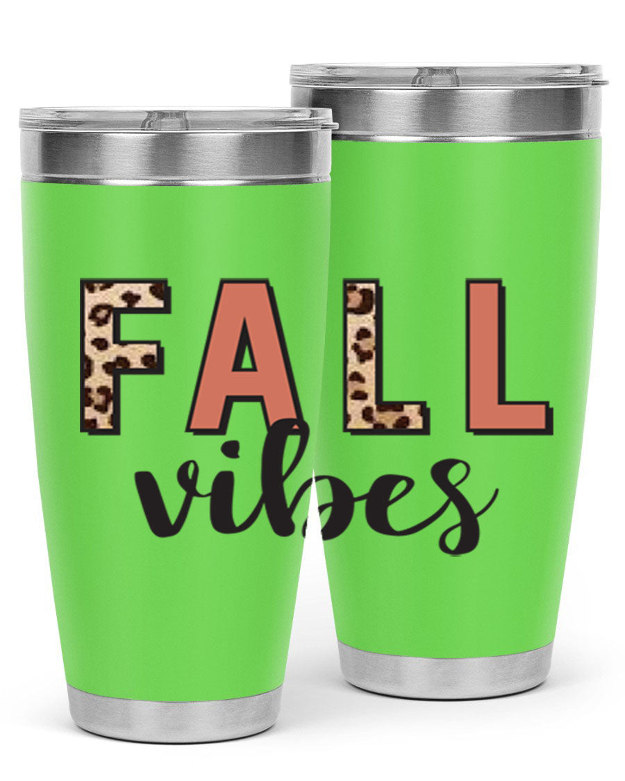 Fall Vibes 143# Tumbler in stainless steel with a vibrant design, perfect for hot and cold beverages.