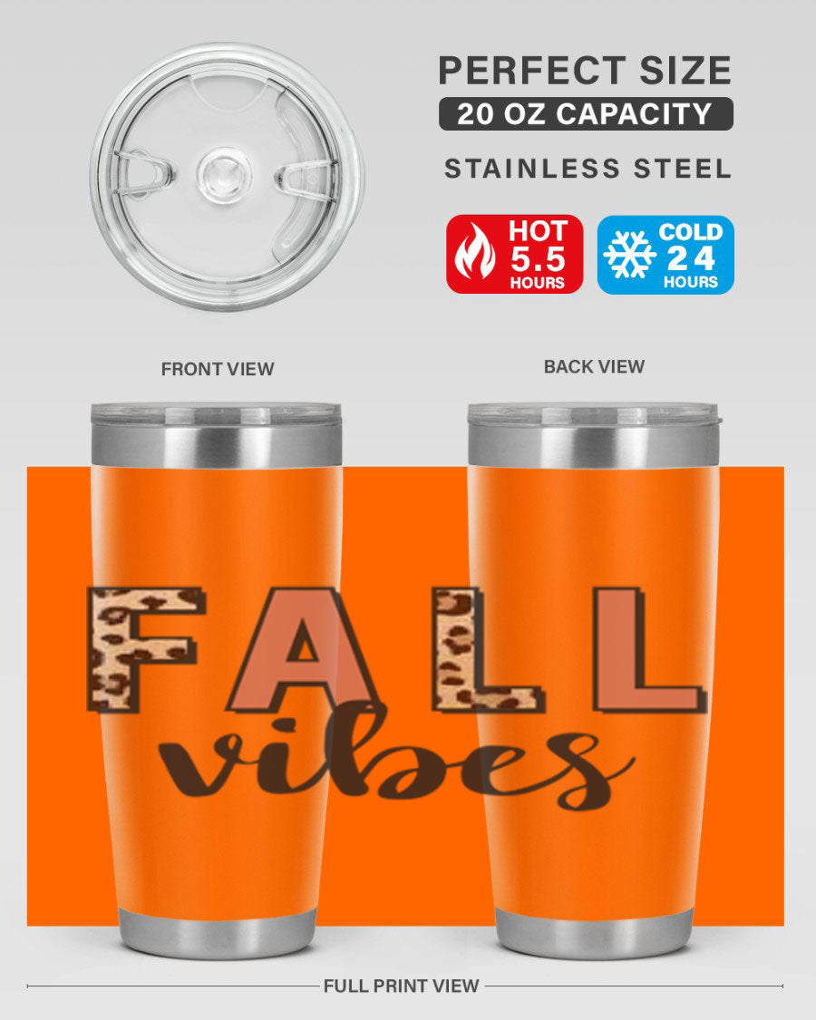 Fall Vibes 143# Tumbler in stainless steel with a vibrant design, perfect for hot and cold beverages.
