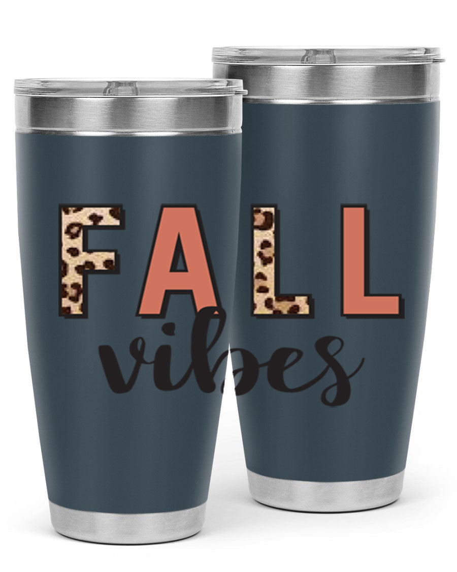 Fall Vibes 143# Tumbler in stainless steel with a vibrant design, perfect for hot and cold beverages.
