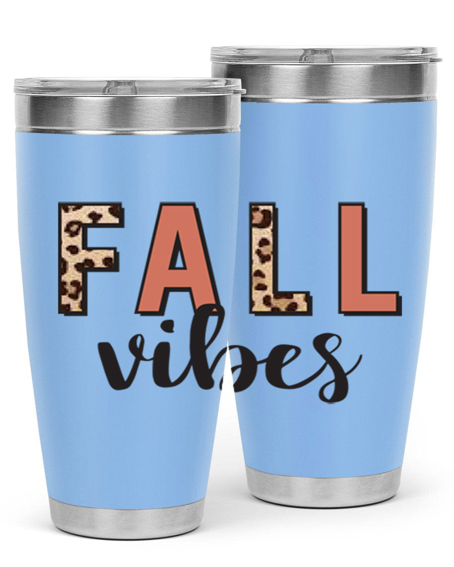 Fall Vibes 143# Tumbler in stainless steel with a vibrant design, perfect for hot and cold beverages.