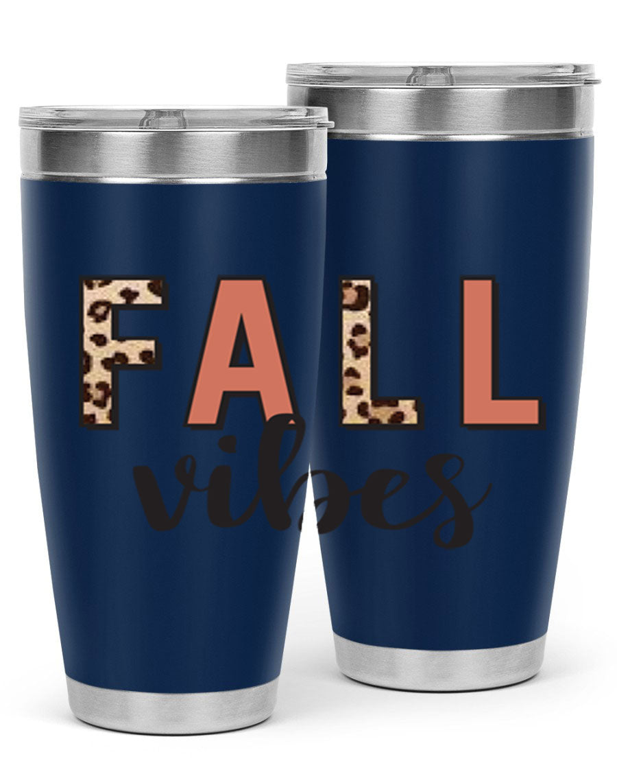 Fall Vibes 143# Tumbler in stainless steel with a vibrant design, perfect for hot and cold beverages.