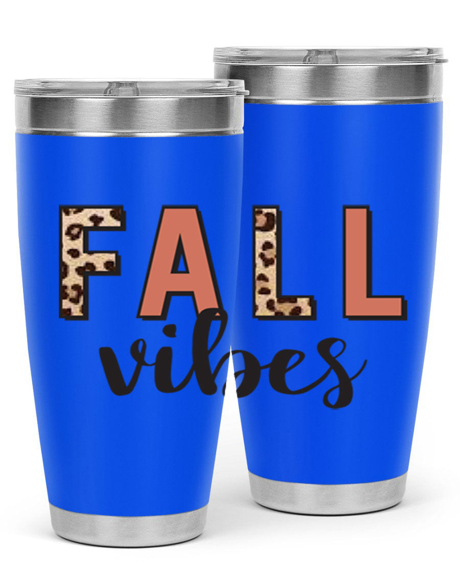 Fall Vibes 143# Tumbler in stainless steel with a vibrant design, perfect for hot and cold beverages.