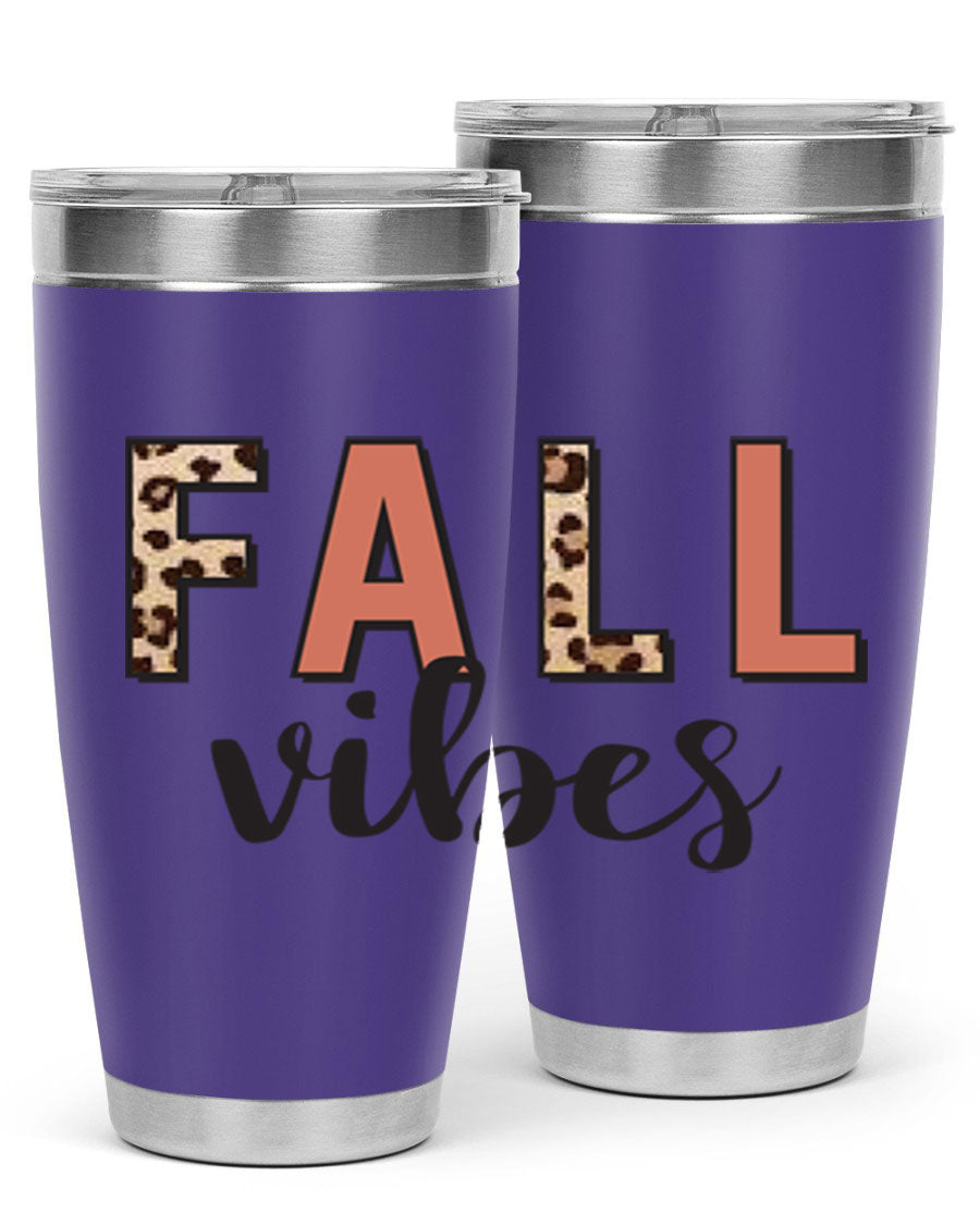 Fall Vibes 143# Tumbler in stainless steel with a vibrant design, perfect for hot and cold beverages.