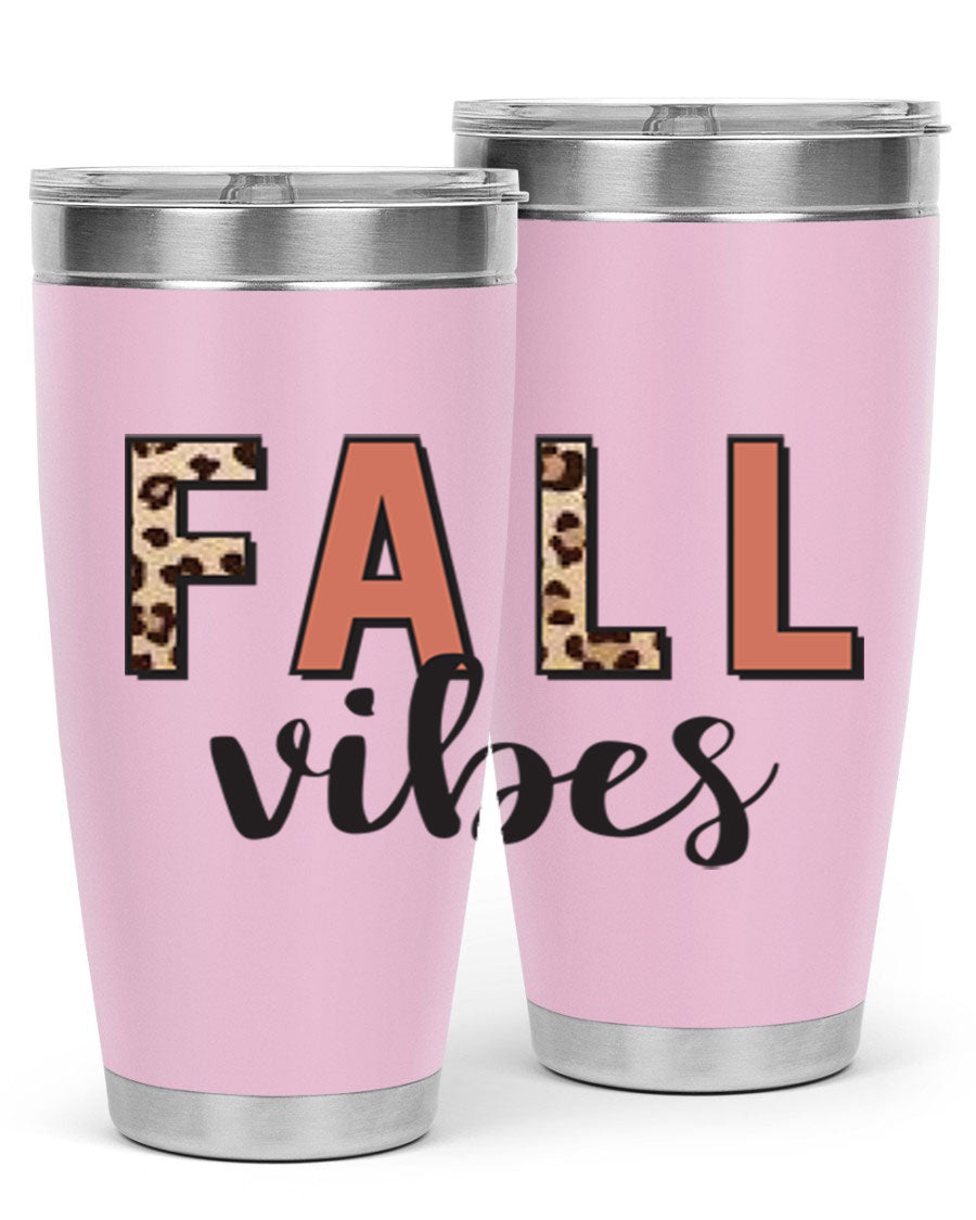 Fall Vibes 143# Tumbler in stainless steel with a vibrant design, perfect for hot and cold beverages.
