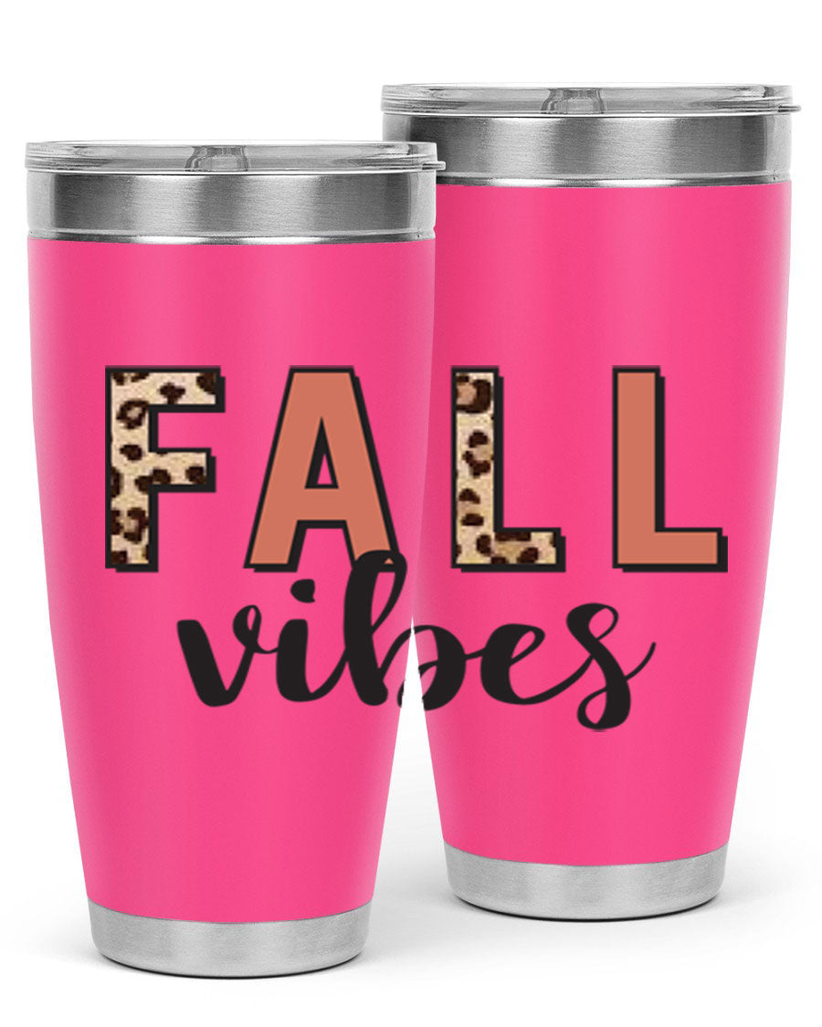 Fall Vibes 143# Tumbler in stainless steel with a vibrant design, perfect for hot and cold beverages.