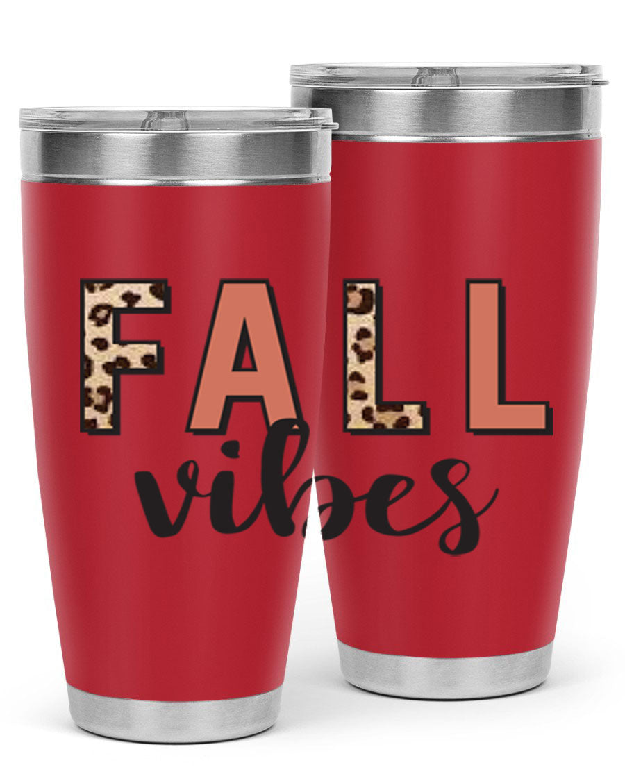 Fall Vibes 143# Tumbler in stainless steel with a vibrant design, perfect for hot and cold beverages.