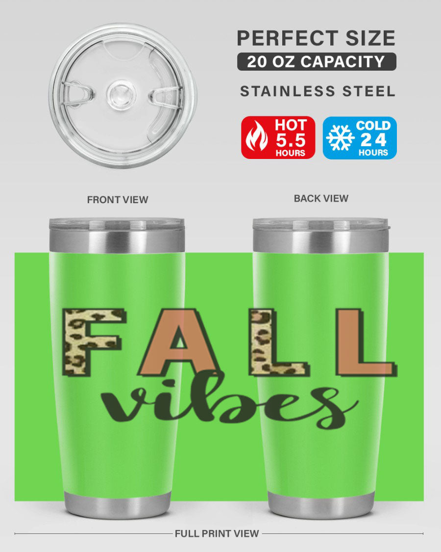 Fall Vibes 143# Tumbler in stainless steel with a vibrant design, perfect for hot and cold beverages.