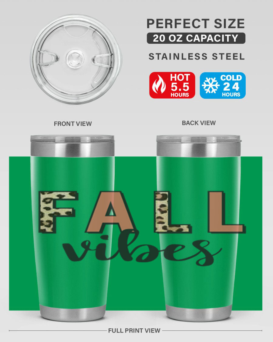 Fall Vibes 143# Tumbler in stainless steel with a vibrant design, perfect for hot and cold beverages.