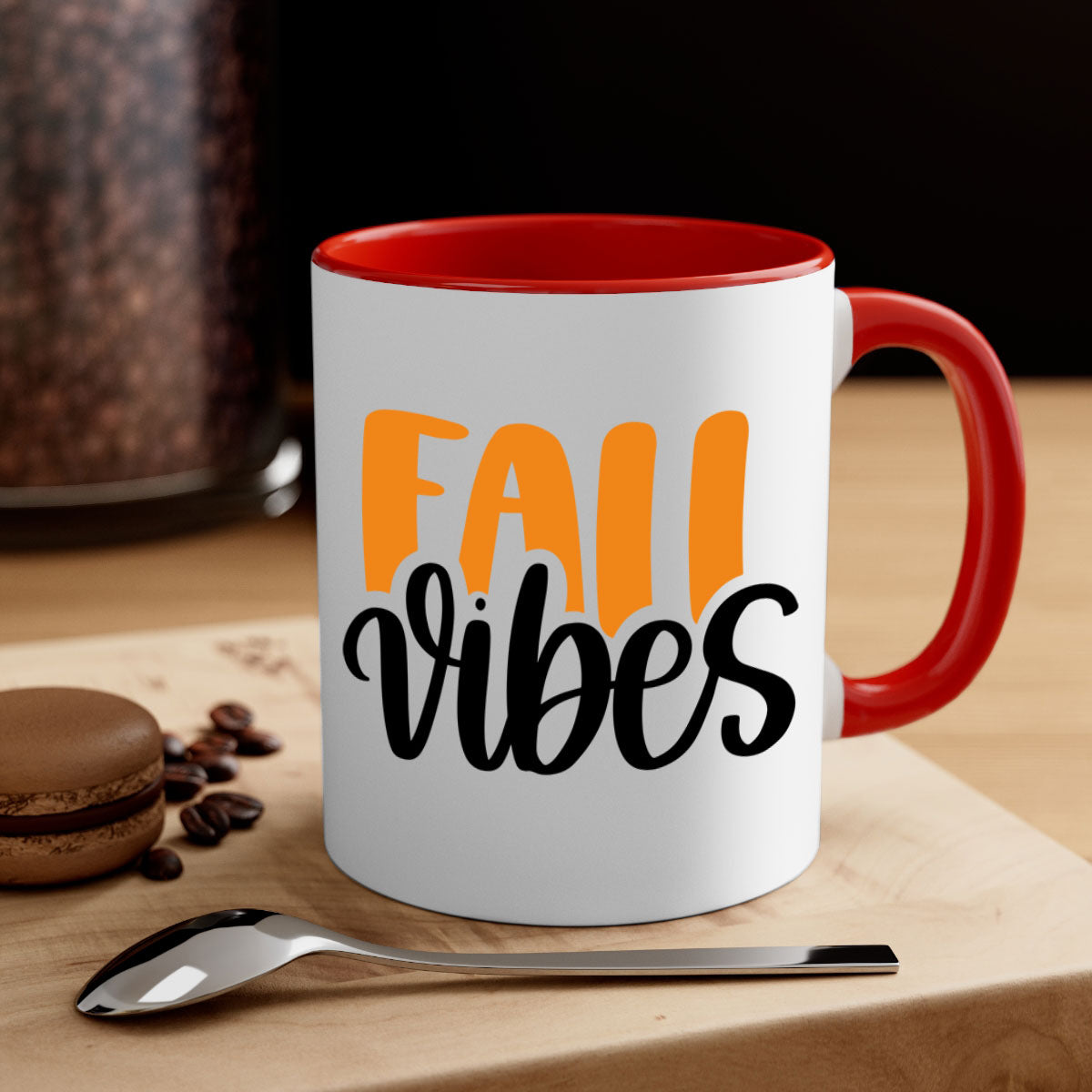 Fall Vibes 487# Mug featuring a two-tone design with a colored handle and glossy finish, available in multiple colors.