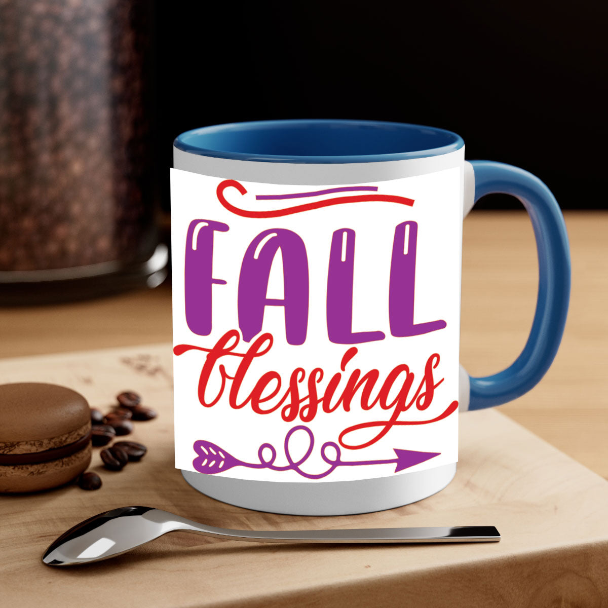 FallBlessingsdesign 146# Mug featuring a glossy finish, colored handle, and interior, available in multiple colors and sizes.