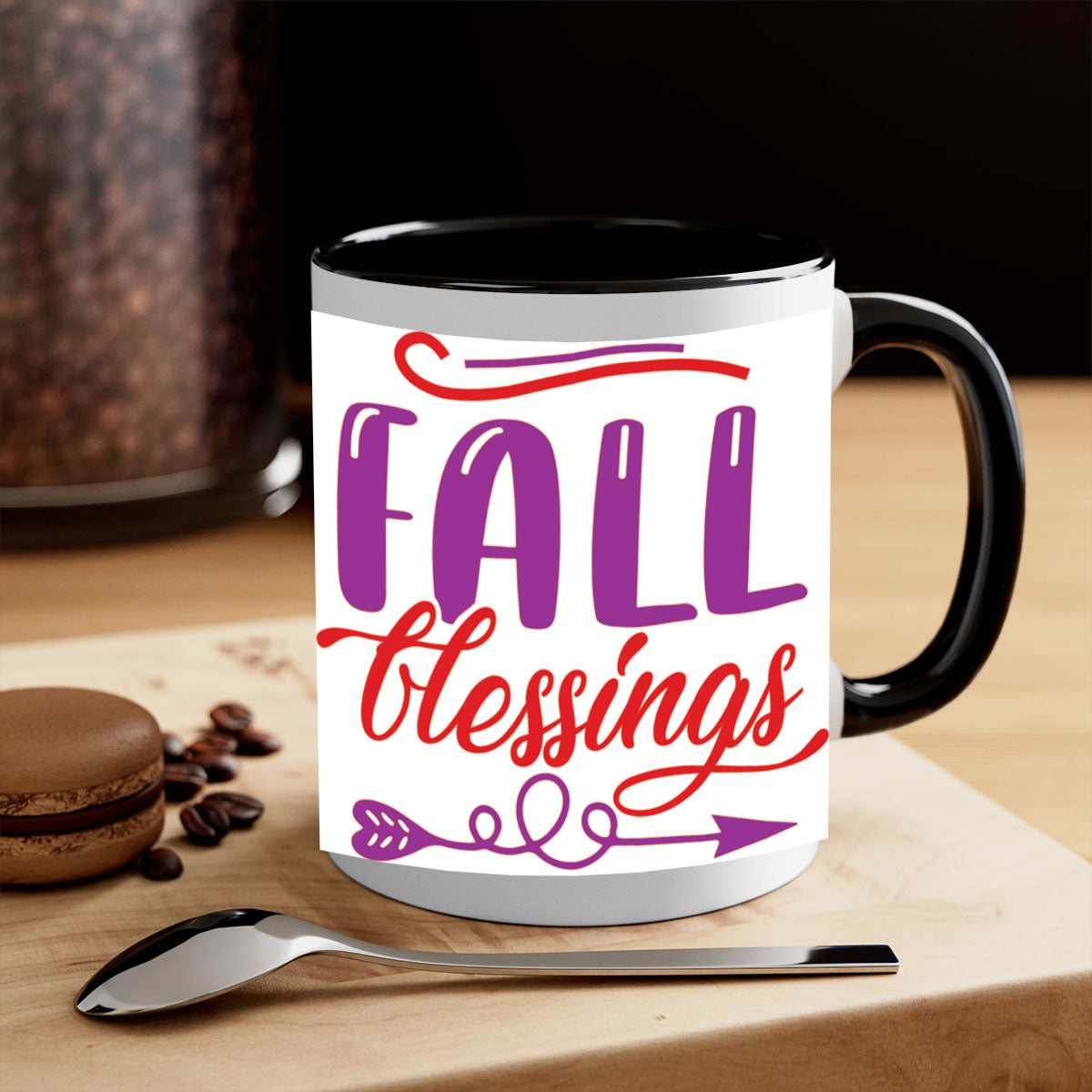 FallBlessingsdesign 146# Mug featuring a glossy finish, colored handle, and interior, available in multiple colors and sizes.