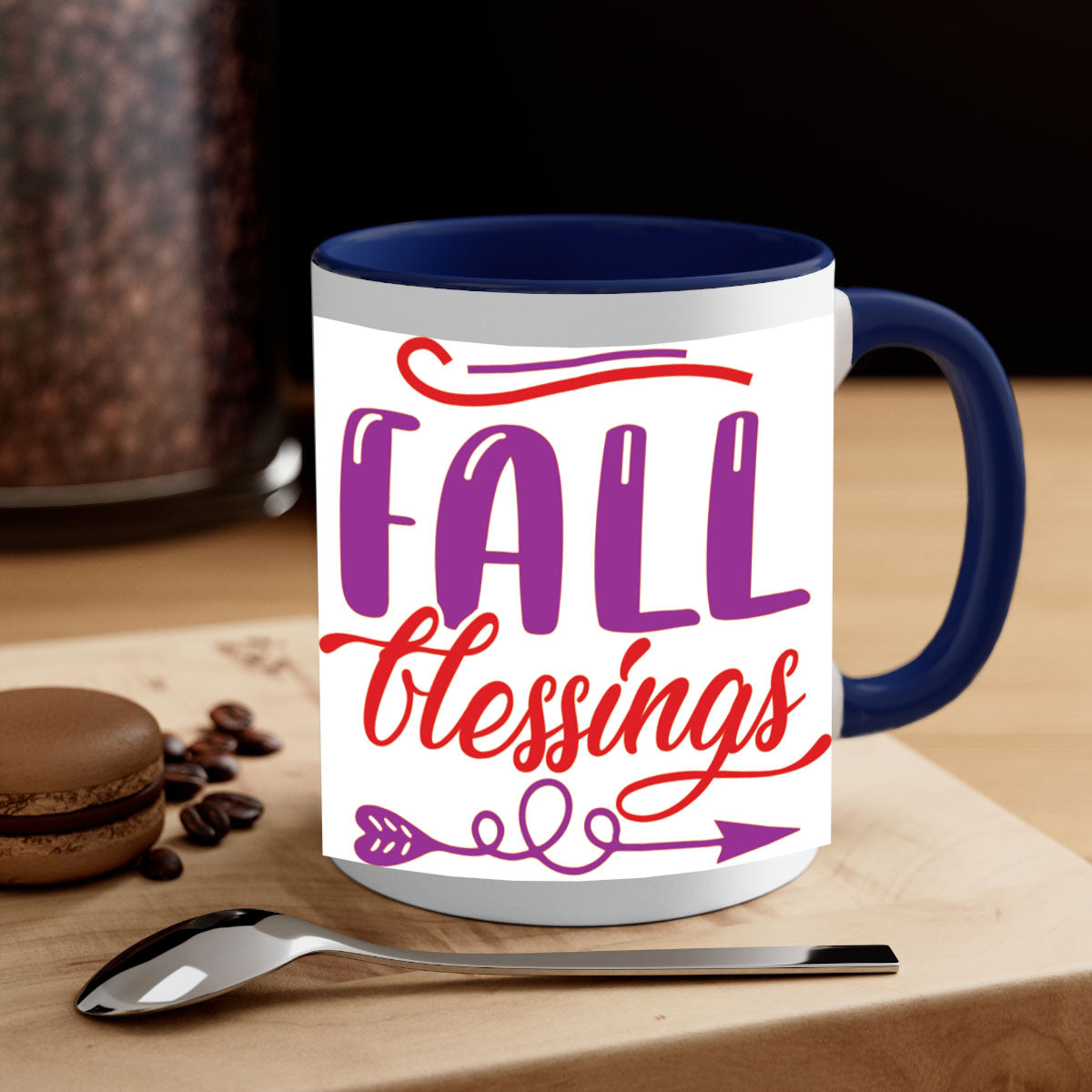 FallBlessingsdesign 146# Mug featuring a glossy finish, colored handle, and interior, available in multiple colors and sizes.