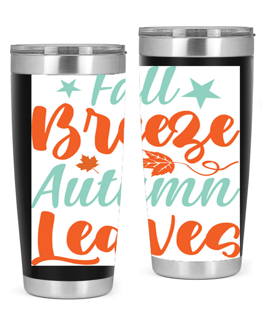 FallBreezeAutumnLeaves 20oz tumbler featuring autumn leaves design, double wall vacuum stainless steel construction, and a drink-thru lid.