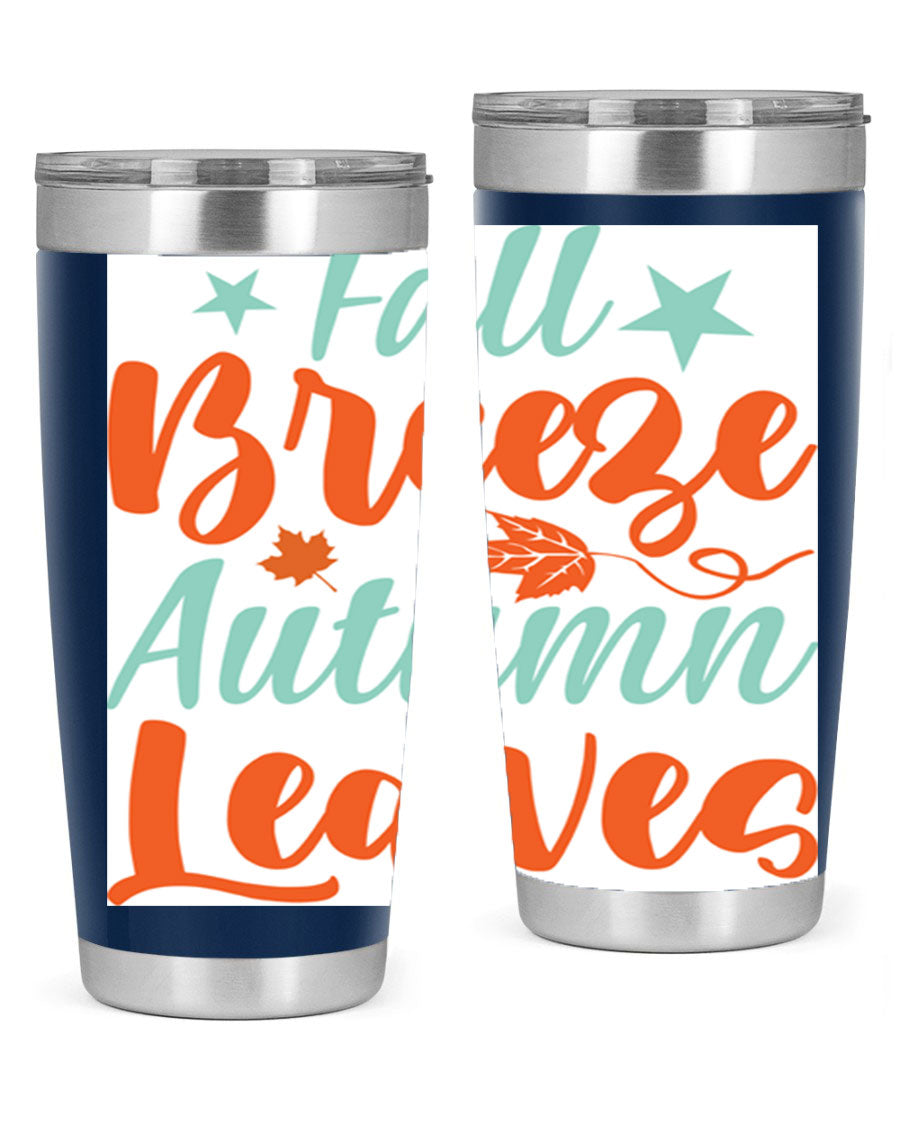 FallBreezeAutumnLeaves 20oz tumbler featuring autumn leaves design, double wall vacuum stainless steel construction, and a drink-thru lid.