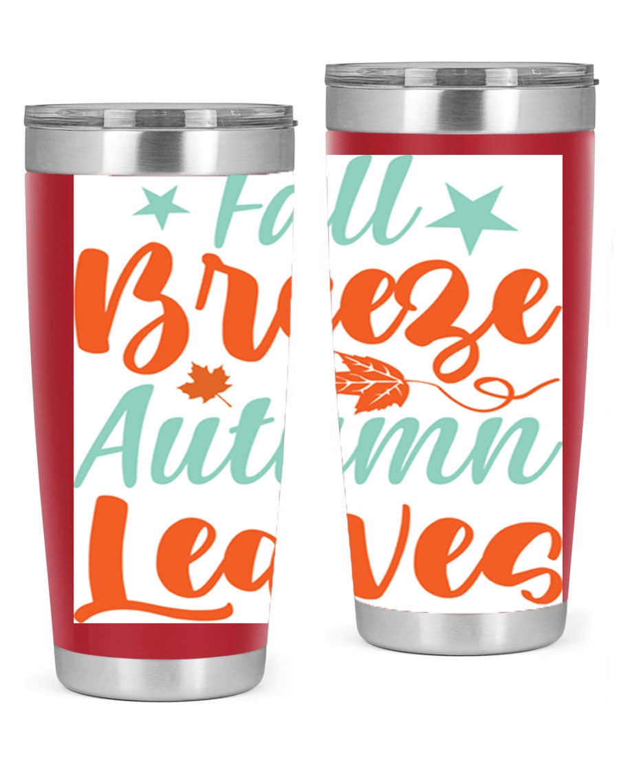 FallBreezeAutumnLeaves 20oz tumbler featuring autumn leaves design, double wall vacuum stainless steel construction, and a drink-thru lid.