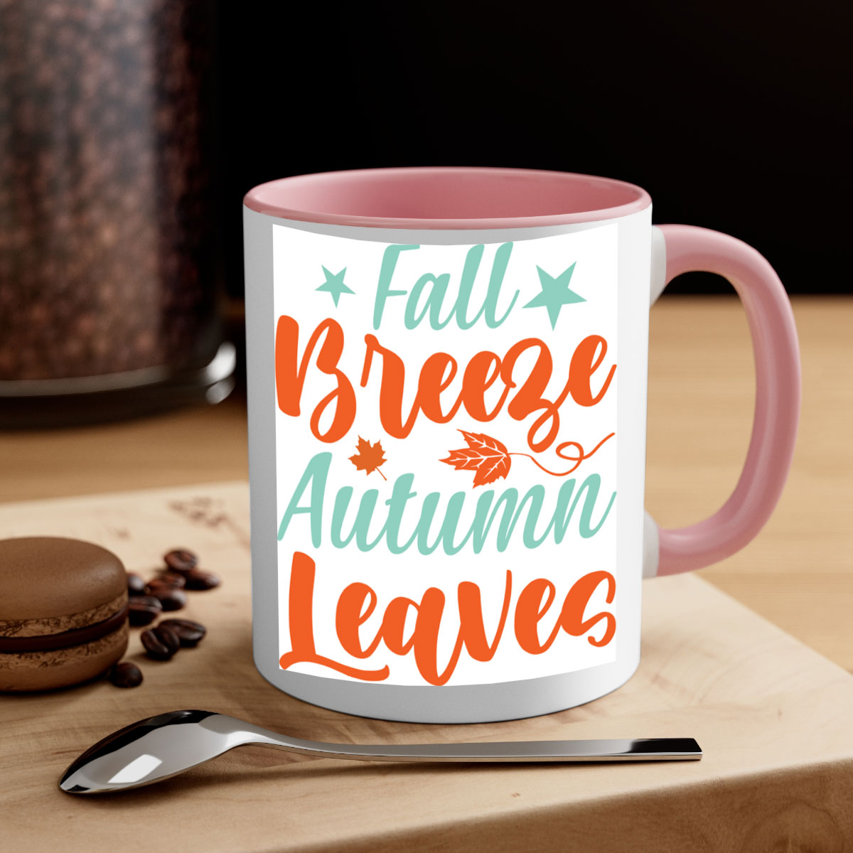 FallBreezeAutumnLeaves 147# Mug with two-tone design, featuring a colored handle and glossy finish, available in multiple colors.