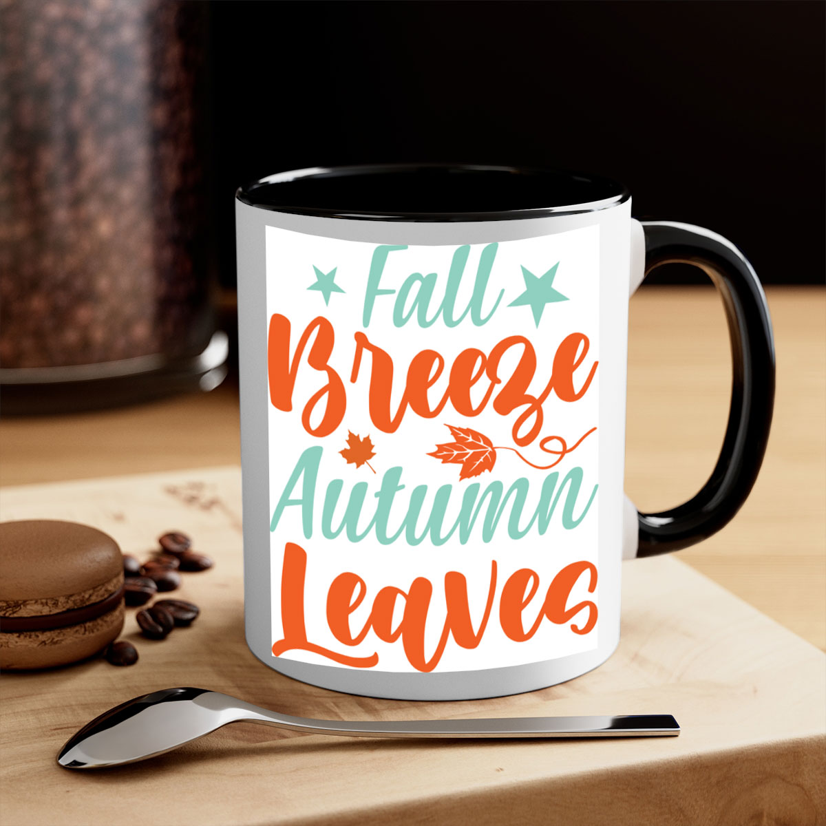 FallBreezeAutumnLeaves 147# Mug with two-tone design, featuring a colored handle and glossy finish, available in multiple colors.