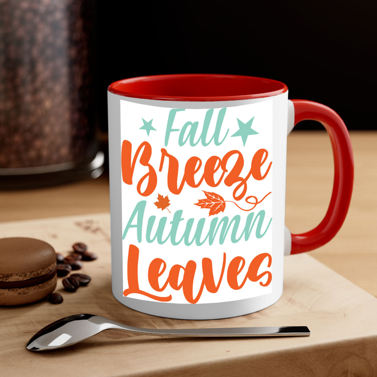 FallBreezeAutumnLeaves 147# Mug with two-tone design, featuring a colored handle and glossy finish, available in multiple colors.