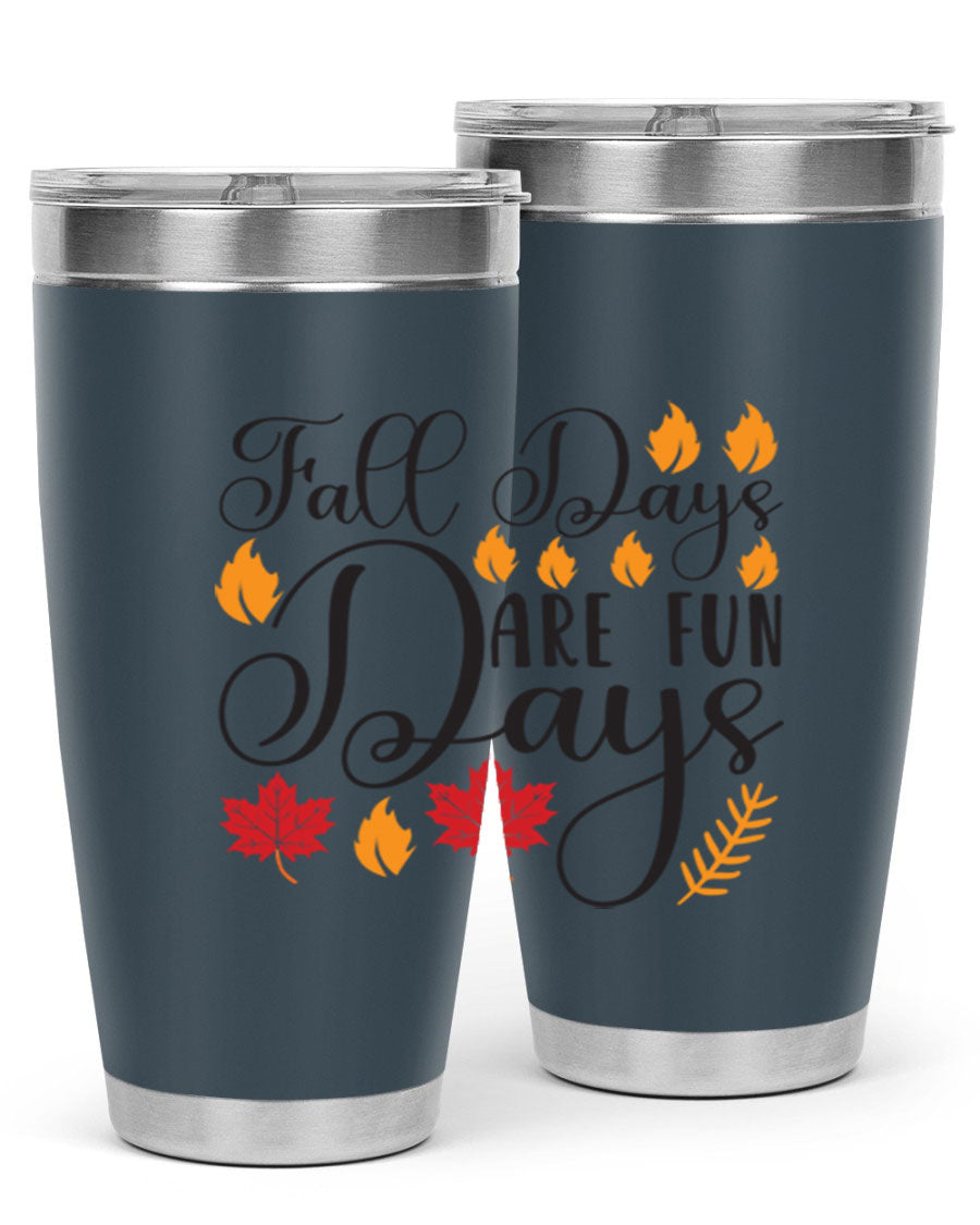 Falldaysarefundays 148# 20oz tumbler in stainless steel with a drink-thru lid, showcasing its sleek design and vibrant print.
