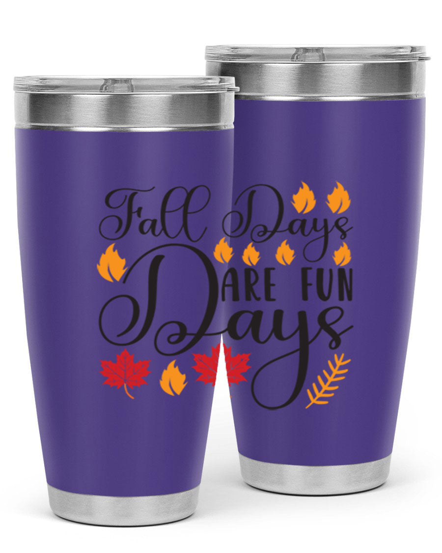 Falldaysarefundays 148# 20oz tumbler in stainless steel with a drink-thru lid, showcasing its sleek design and vibrant print.