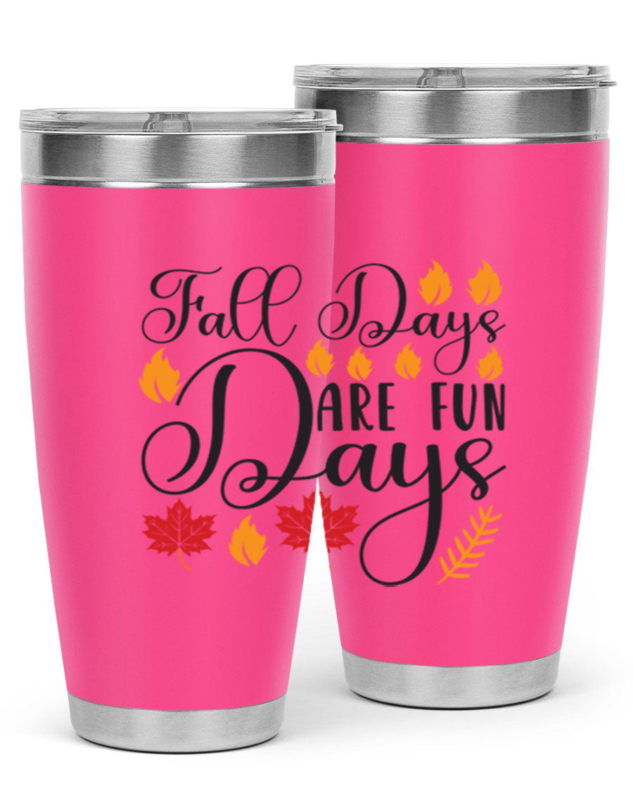 Falldaysarefundays 148# 20oz tumbler in stainless steel with a drink-thru lid, showcasing its sleek design and vibrant print.