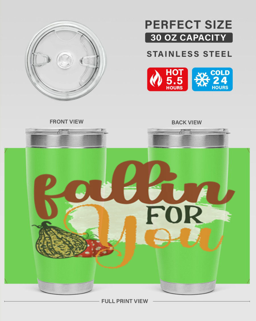 Fallin for You 20oz Tumbler in stainless steel with a stylish design, perfect for hot and cold beverages.