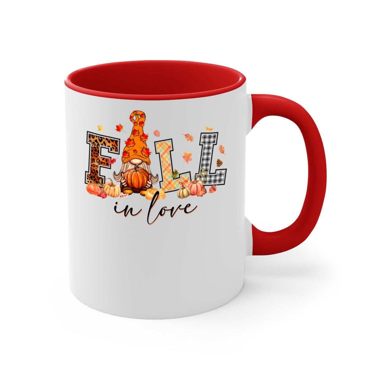 FALLinloveFallGnome 151# Mug featuring a two-tone design with a colored handle and glossy finish, perfect for coffee and tea.