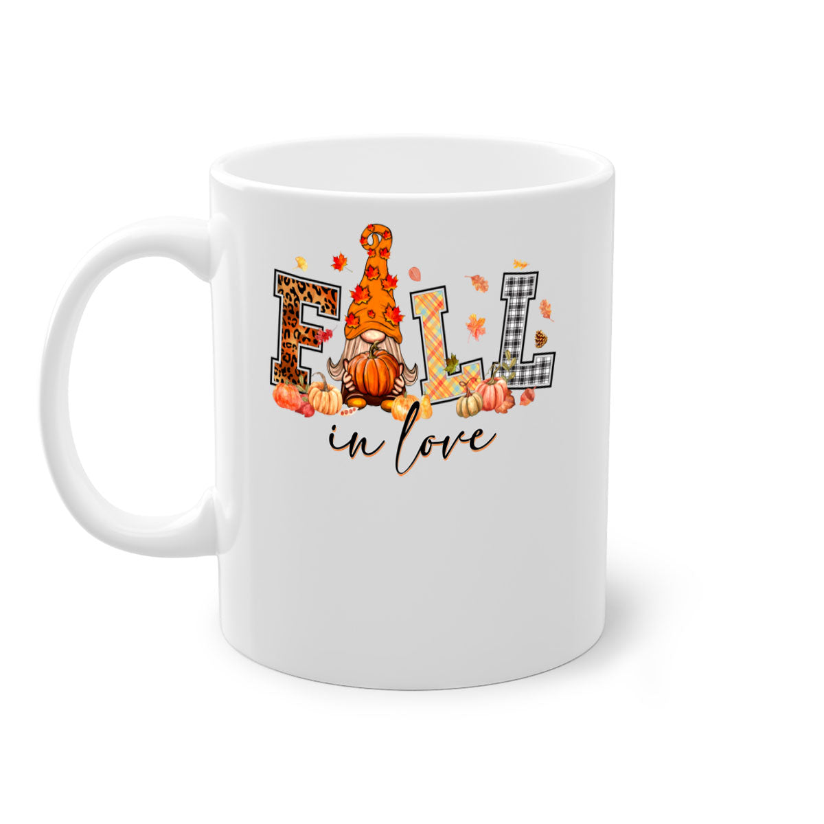 FALLinloveFallGnome 151# Mug featuring a two-tone design with a colored handle and glossy finish, perfect for coffee and tea.