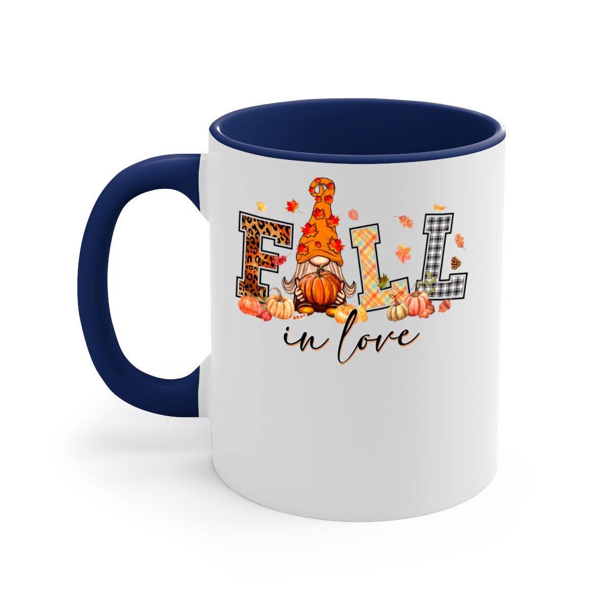 FALLinloveFallGnome 151# Mug featuring a two-tone design with a colored handle and glossy finish, perfect for coffee and tea.