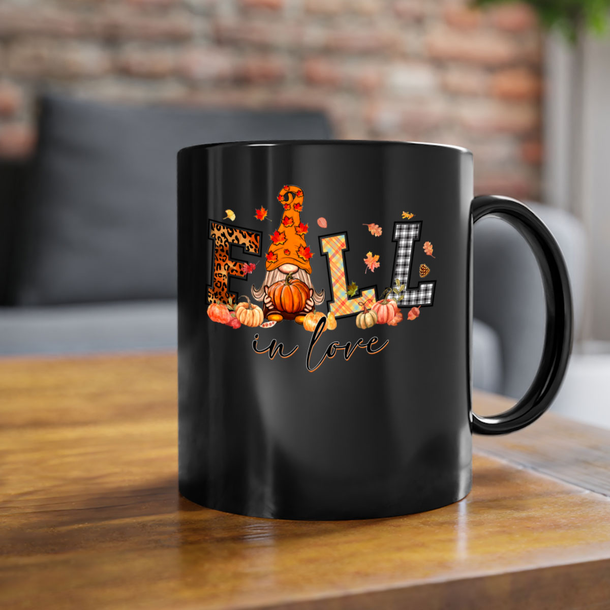 FALLinloveFallGnome 151# Mug featuring a two-tone design with a colored handle and glossy finish, perfect for coffee and tea.