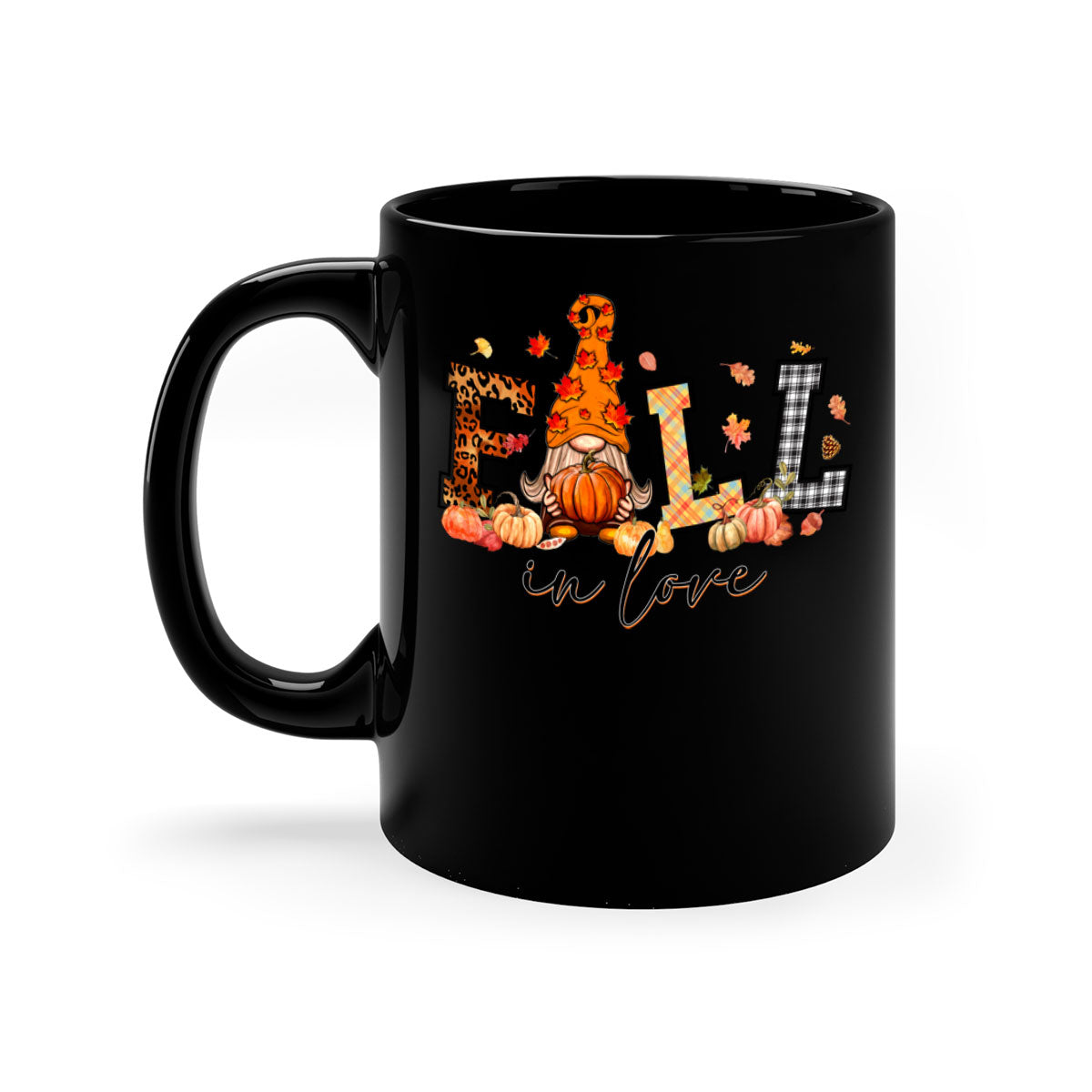FALLinloveFallGnome 151# Mug featuring a two-tone design with a colored handle and glossy finish, perfect for coffee and tea.