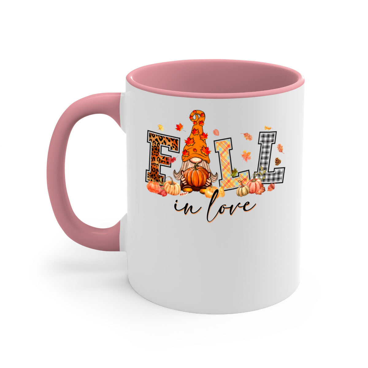 FALLinloveFallGnome 151# Mug featuring a two-tone design with a colored handle and glossy finish, perfect for coffee and tea.