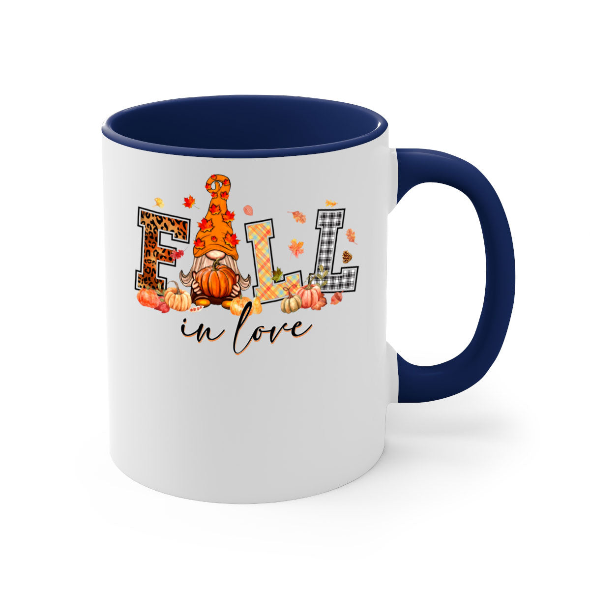 FALLinloveFallGnome 151# Mug featuring a two-tone design with a colored handle and glossy finish, perfect for coffee and tea.