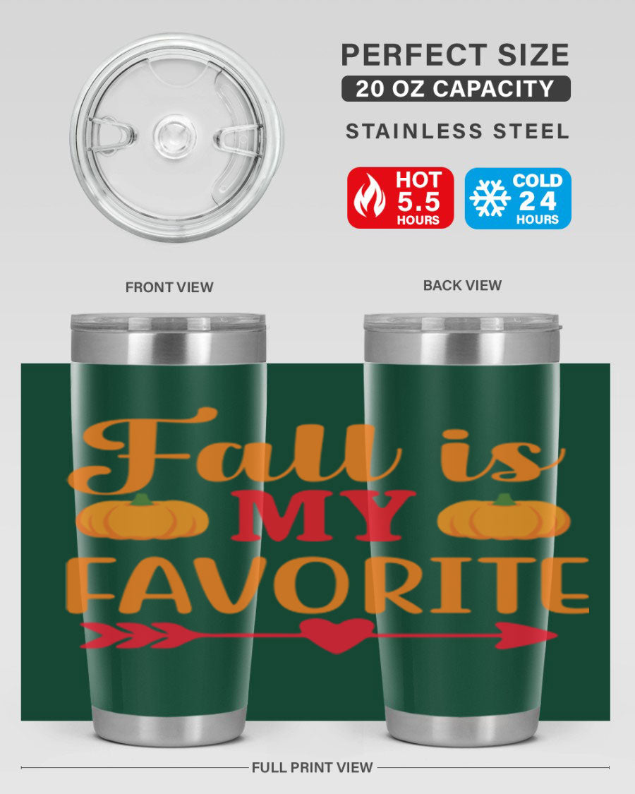 FallisMyFavorite 20oz tumbler in stainless steel with a drink-thru lid, showcasing its sleek design and insulation features.