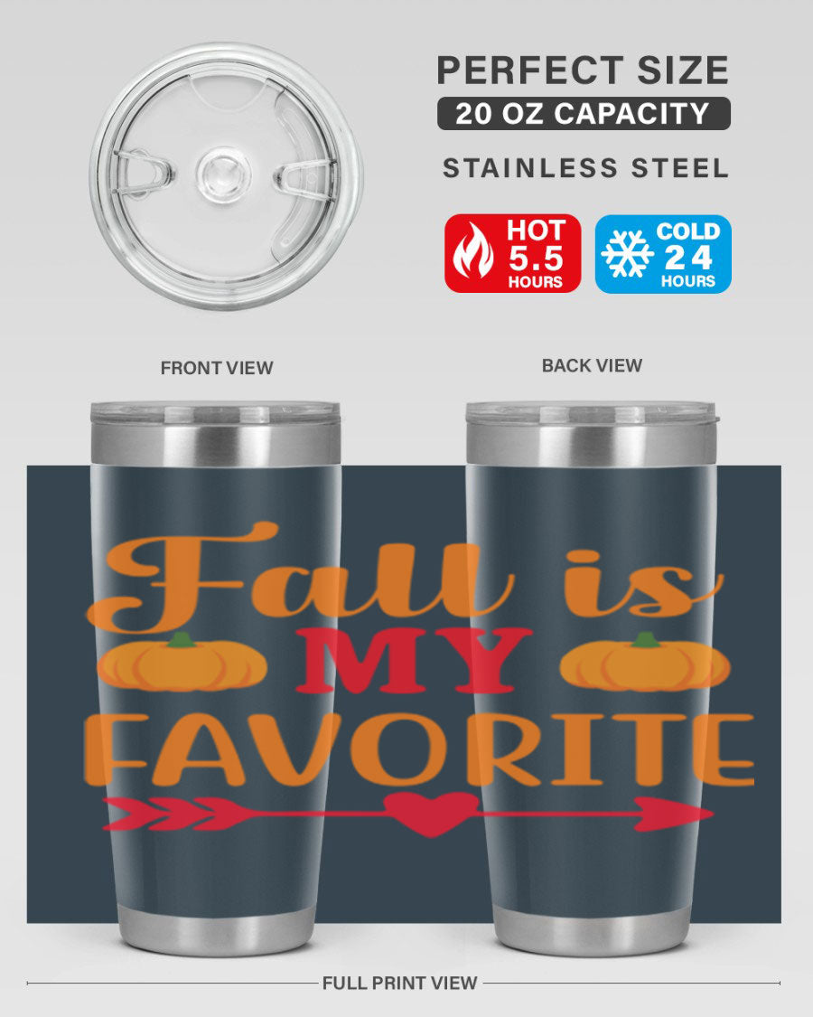 FallisMyFavorite 20oz tumbler in stainless steel with a drink-thru lid, showcasing its sleek design and insulation features.