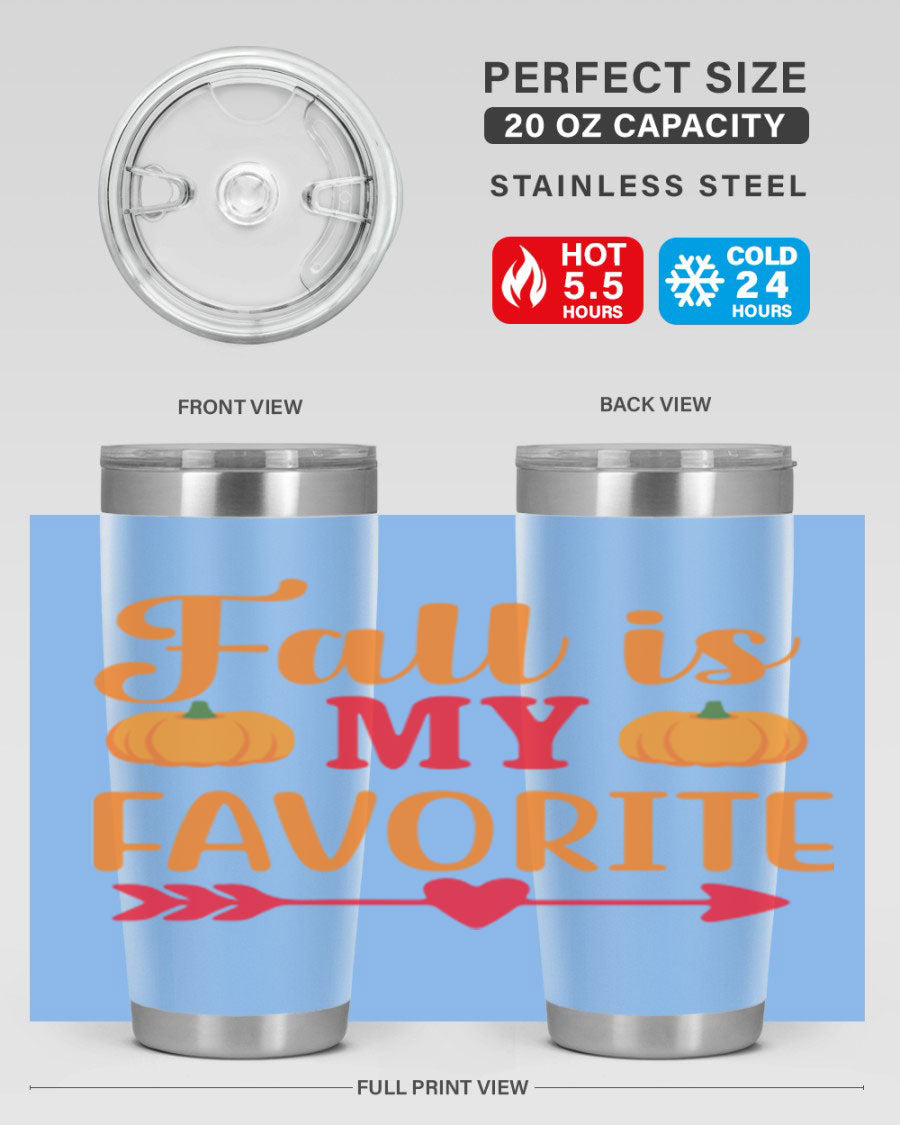 FallisMyFavorite 20oz tumbler in stainless steel with a drink-thru lid, showcasing its sleek design and insulation features.