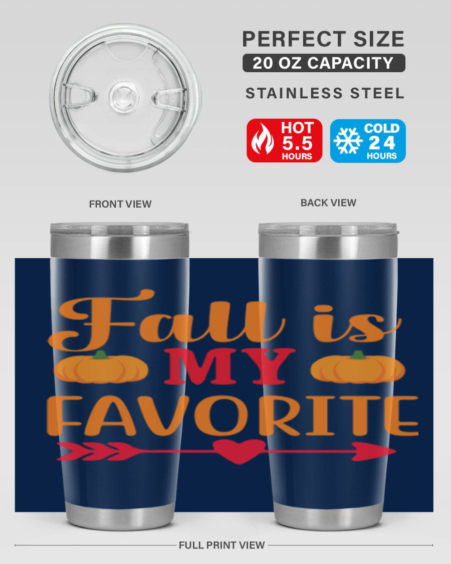 FallisMyFavorite 20oz tumbler in stainless steel with a drink-thru lid, showcasing its sleek design and insulation features.