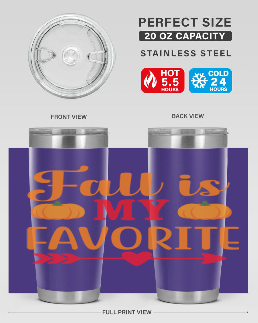 FallisMyFavorite 20oz tumbler in stainless steel with a drink-thru lid, showcasing its sleek design and insulation features.