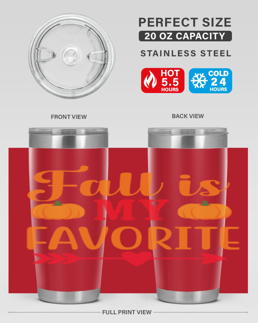 FallisMyFavorite 20oz tumbler in stainless steel with a drink-thru lid, showcasing its sleek design and insulation features.