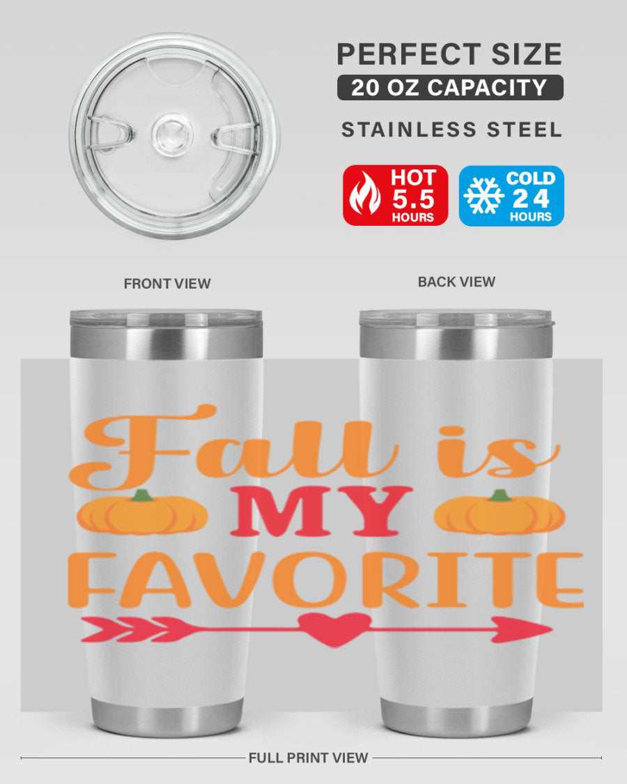 FallisMyFavorite 20oz tumbler in stainless steel with a drink-thru lid, showcasing its sleek design and insulation features.