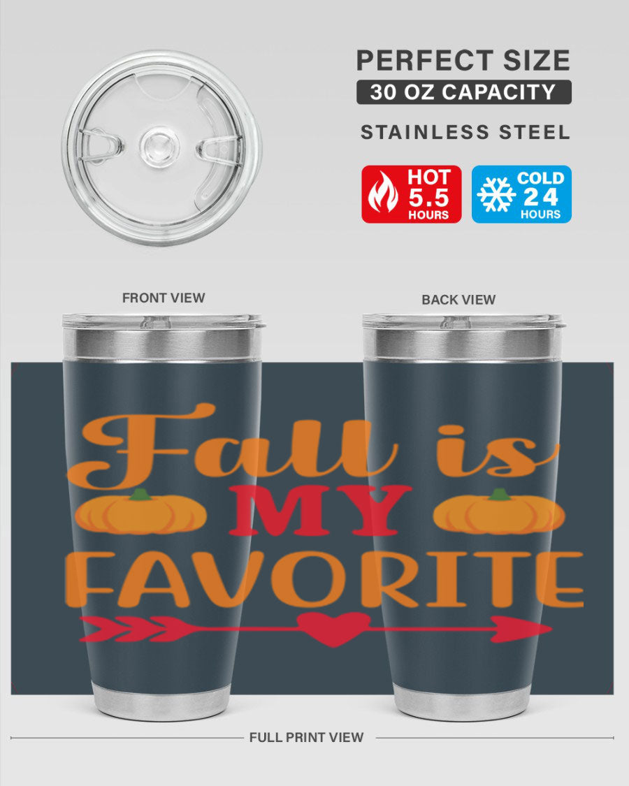 FallisMyFavorite 20oz tumbler in stainless steel with a drink-thru lid, showcasing its sleek design and insulation features.